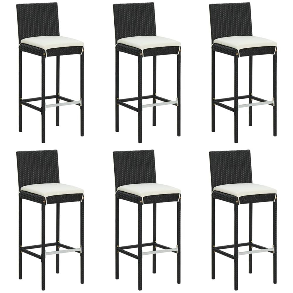 Sgabelli Da Bar Con Cuscini 6 Pz In Polyrattan Nero - Foto 1
