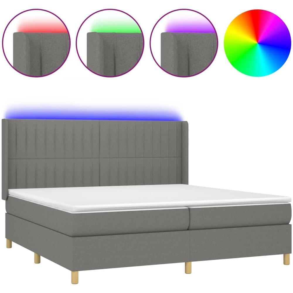 Letto A Molle Materasso E Led Grigio Scuro 200x200cm In Tessuto - Foto 2