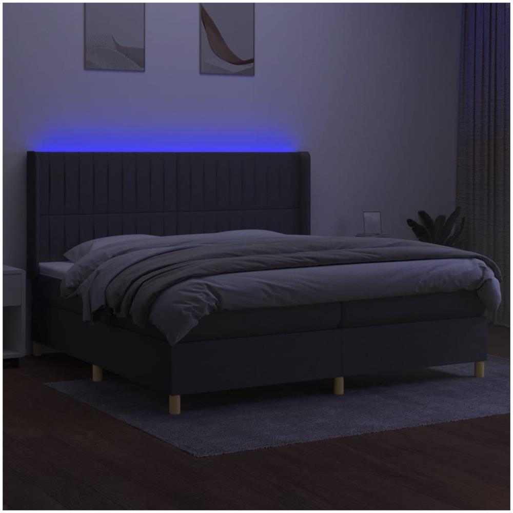 Letto A Molle Materasso E Led Grigio Scuro 200x200cm In Tessuto - Foto 3
