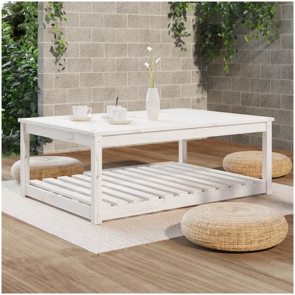 Tavolo Da Giardino Bianco 121x82,5x45 Cm Legno Massello Di Pino - Foto 3