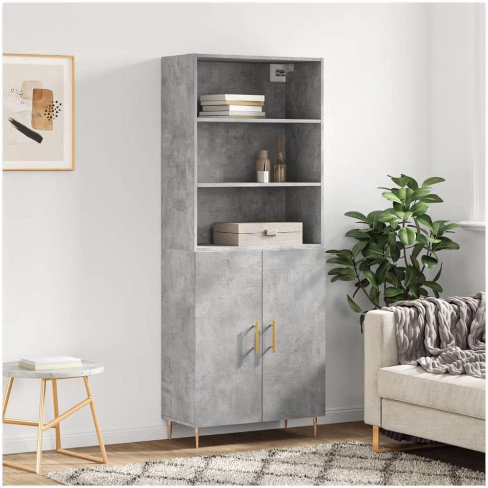 Credenza Grigio Cemento 69,5x34x180 Cm In Legno Multistrato - Foto 1