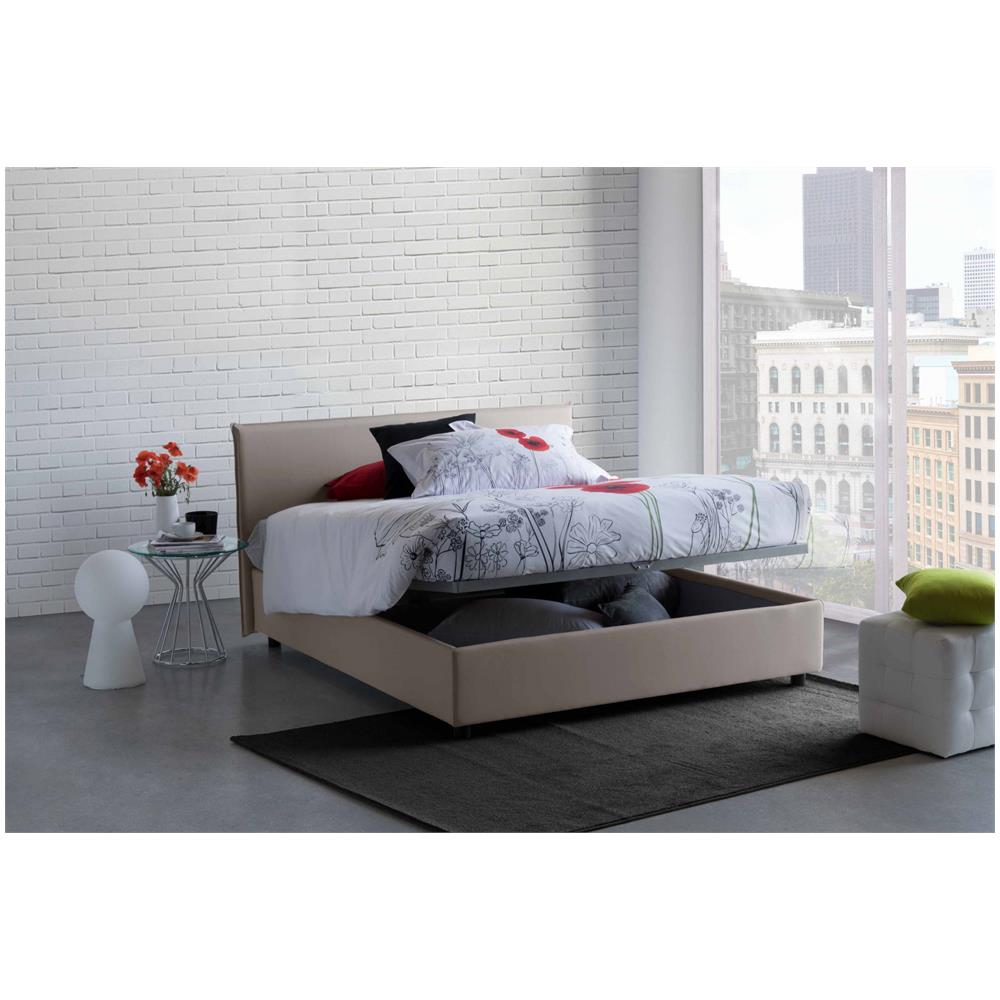 Letto Matrimoniale Bonella, Letto Contenitore Con Rivestimento In Tessuto, 100% Made In Italy, Apertura Frontale, Adatto Per Materasso Cm 160x200, Tortora - Foto 1