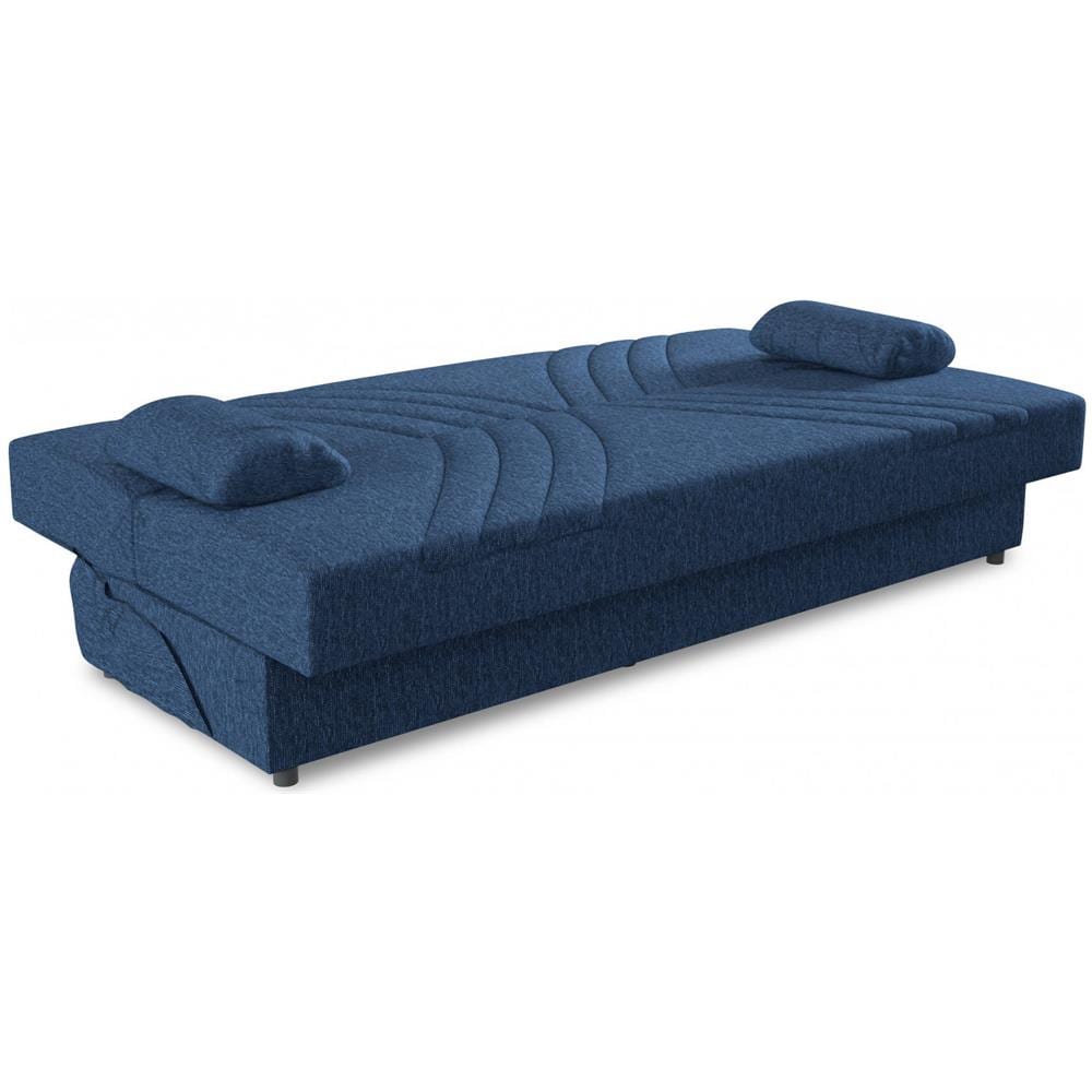 Divano Letto Ramon, Divano Letto Contenitore A 3 Posti Con 2 Cuscini Inclusi, Sofà Da Soggiorno In Tessuto Imbottito Con Apertura Click-clack, 181x81h88 Cm, Blu - Foto 4