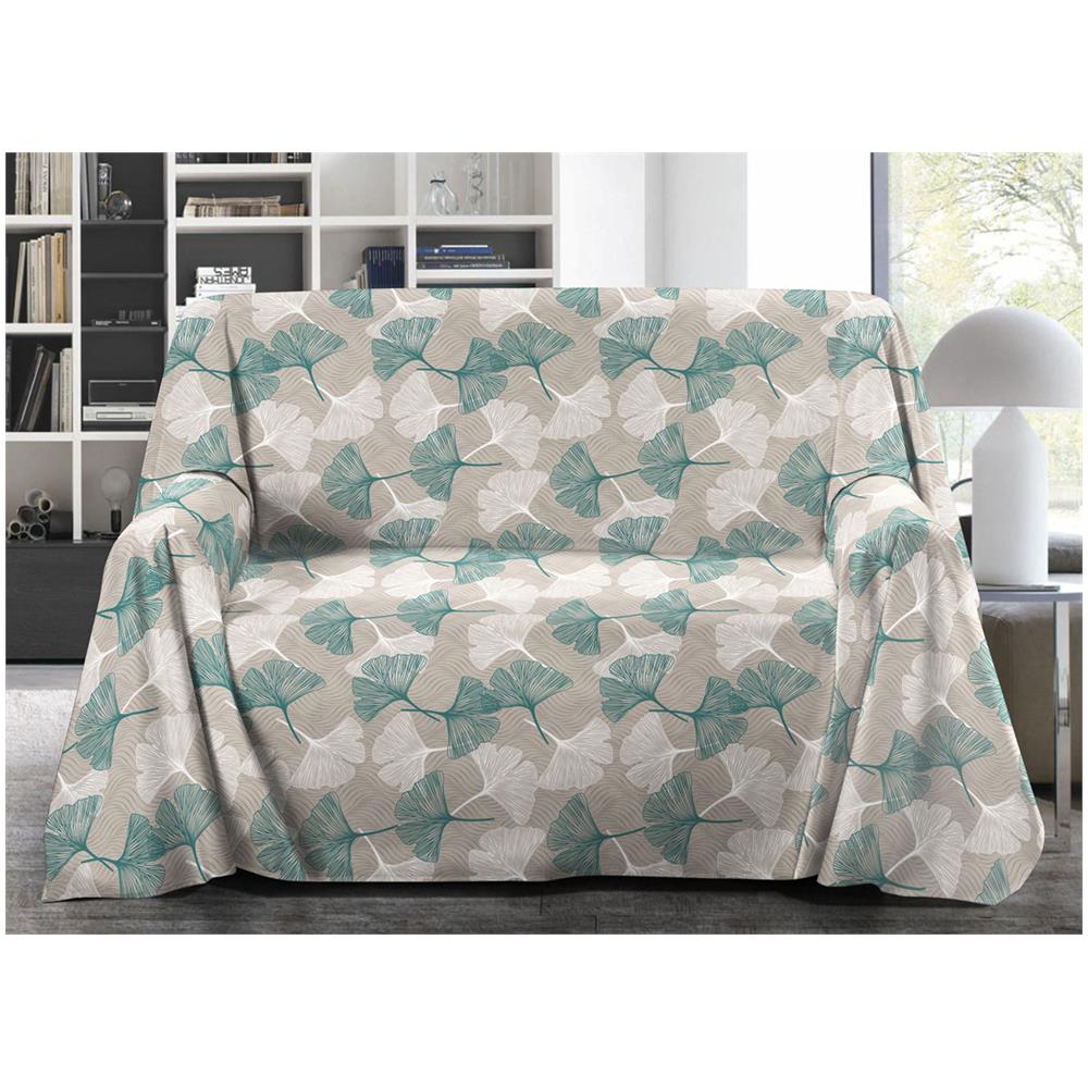 Telo Arredo Granfoulard Copritutto Salvadivano 100% Cotone Dis. Ginko Singolo Verde - Foto 1