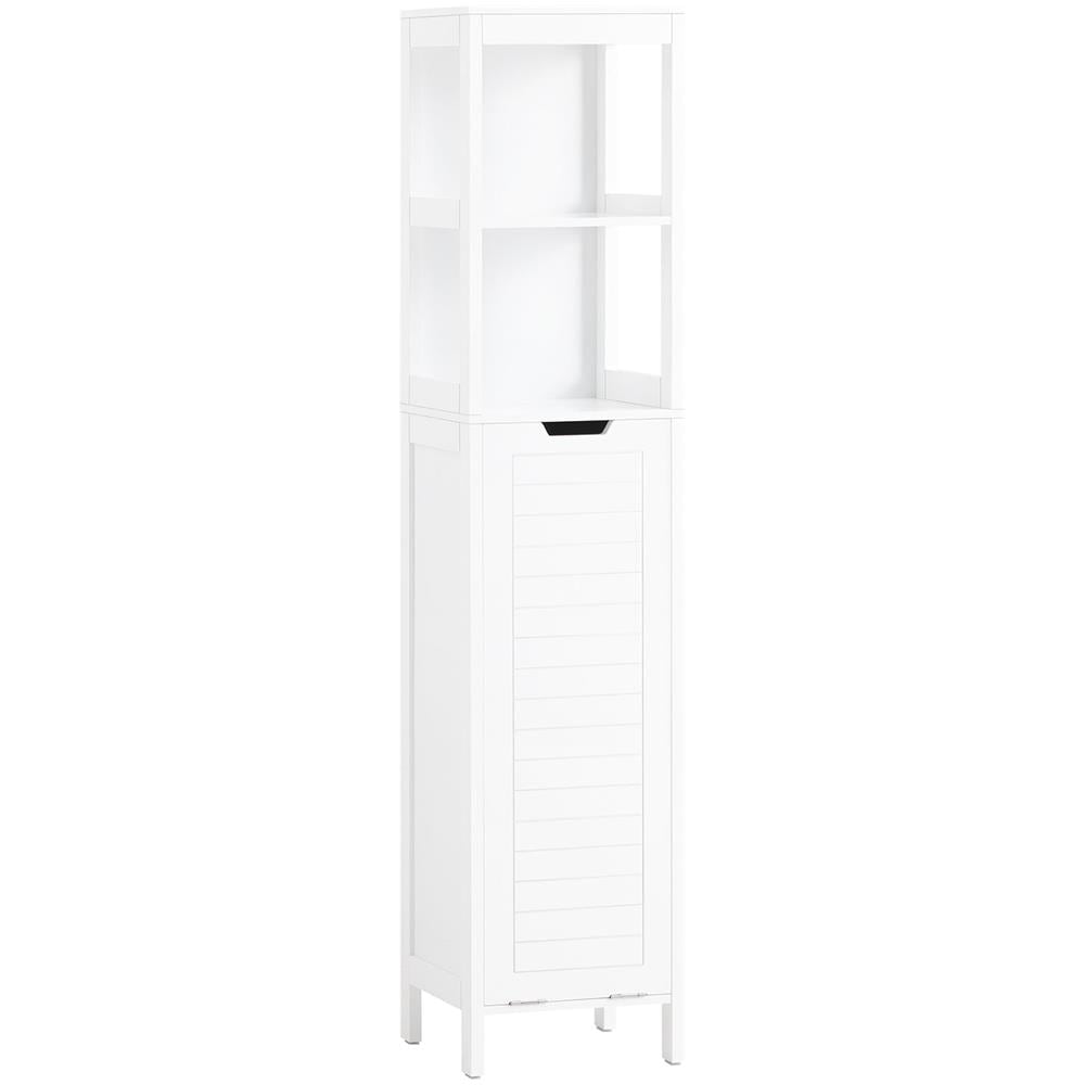 Mobile Alto Con Sacco Portabiancheria Pieghevole Mobiletto Bagno Scaffale Bianco 30x30x145cm Bzr123-w - Foto 1