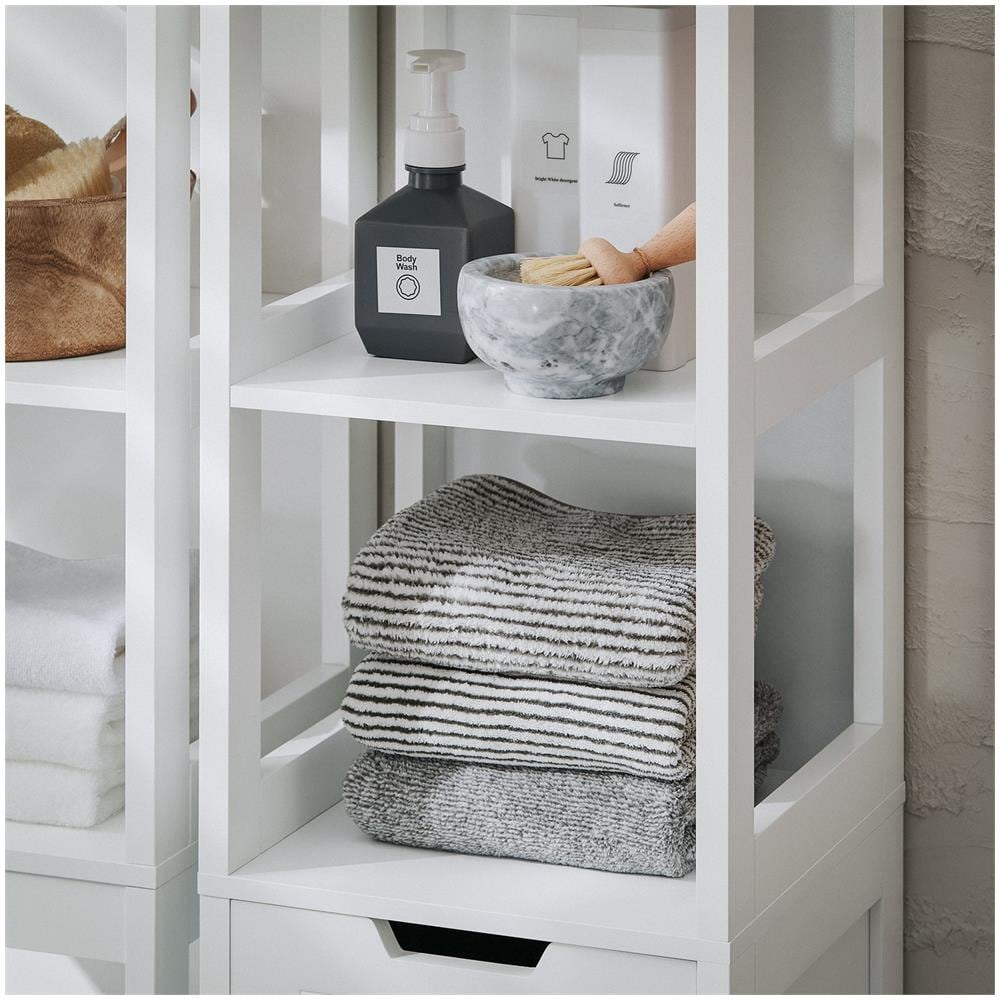 Mobile Alto Con Sacco Portabiancheria Pieghevole Mobiletto Bagno Scaffale Bianco 30x30x145cm Bzr123-w - Foto 2