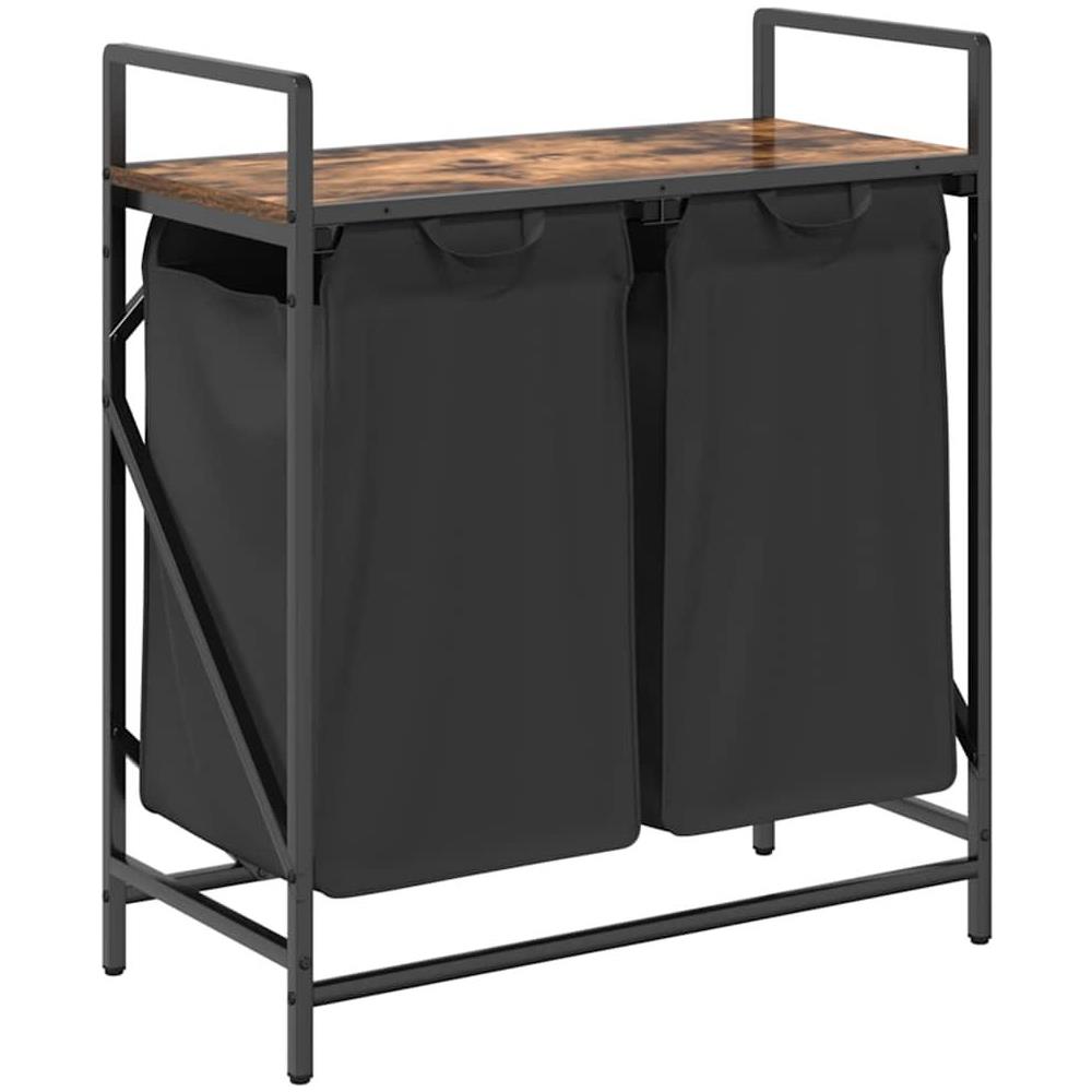 Cesto Portabiancheria 2 Scomparti con Ripiano Rovere Fumo - Foto 1