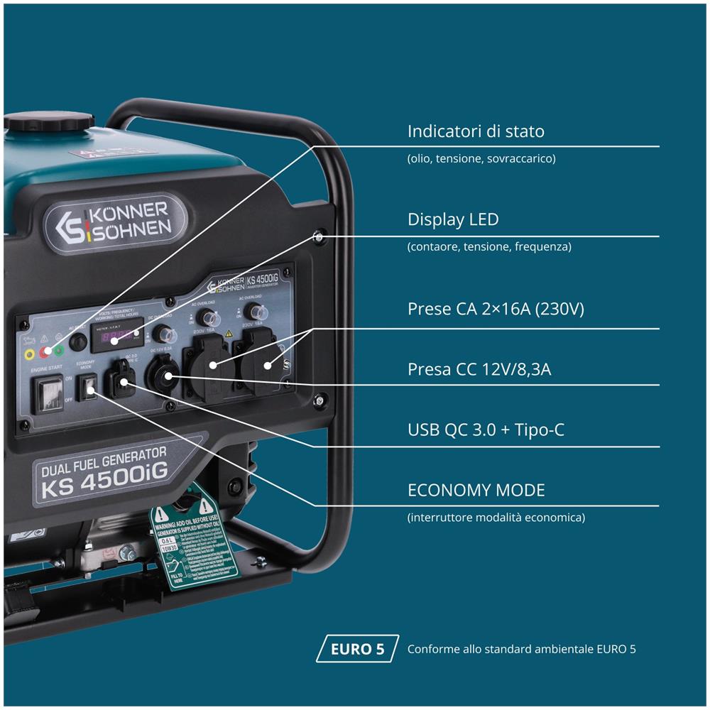 Generatore Inverter Bifuel KS 4500iG Tensione, V 230 Potenza massima, kW 4.5** - Foto 4