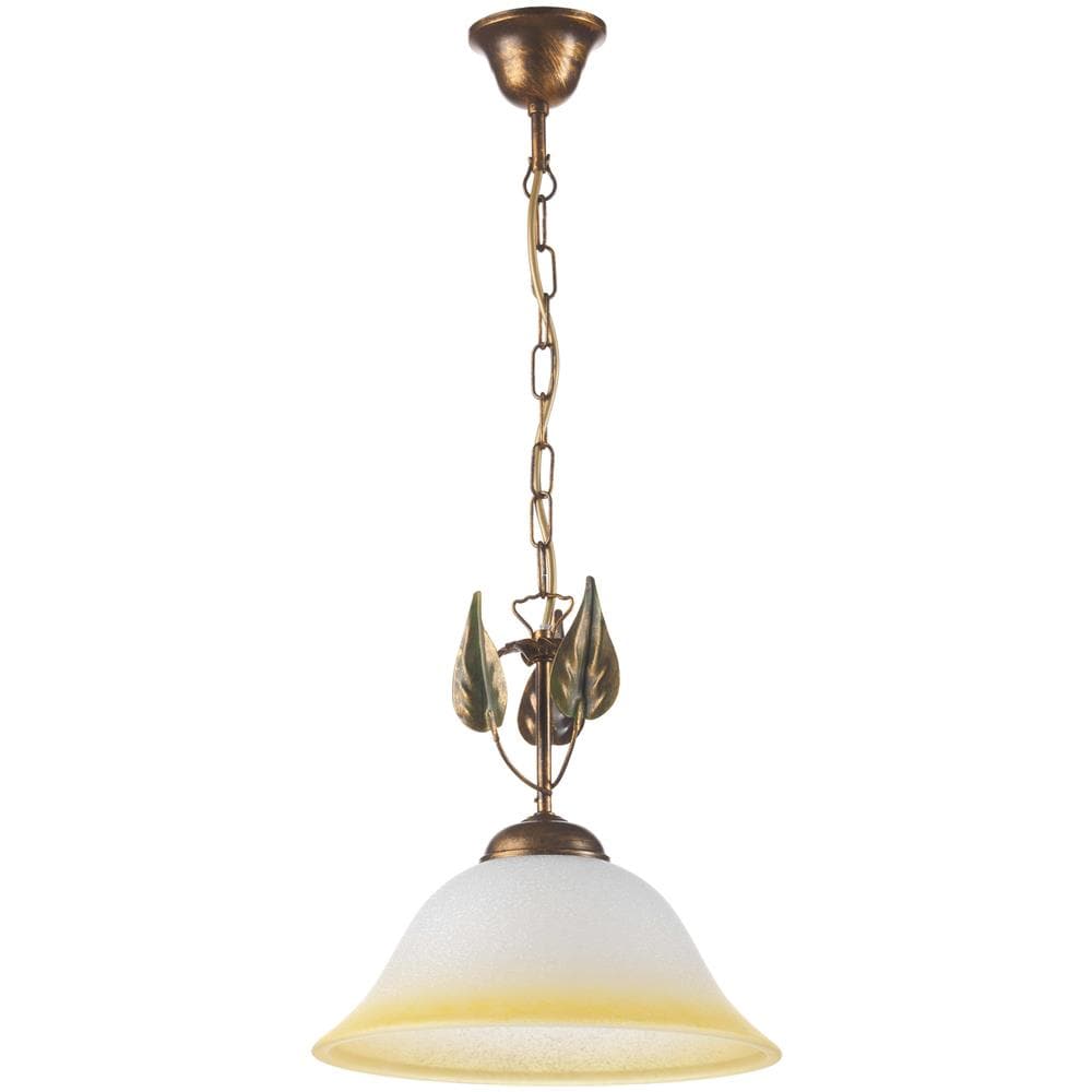 Lampada A Sopensione Stile Classico In Metallo Marrone Spennellato Oro E Vetro A Campana Sfumato Ambra Diametro 30 Cm - Foto 2