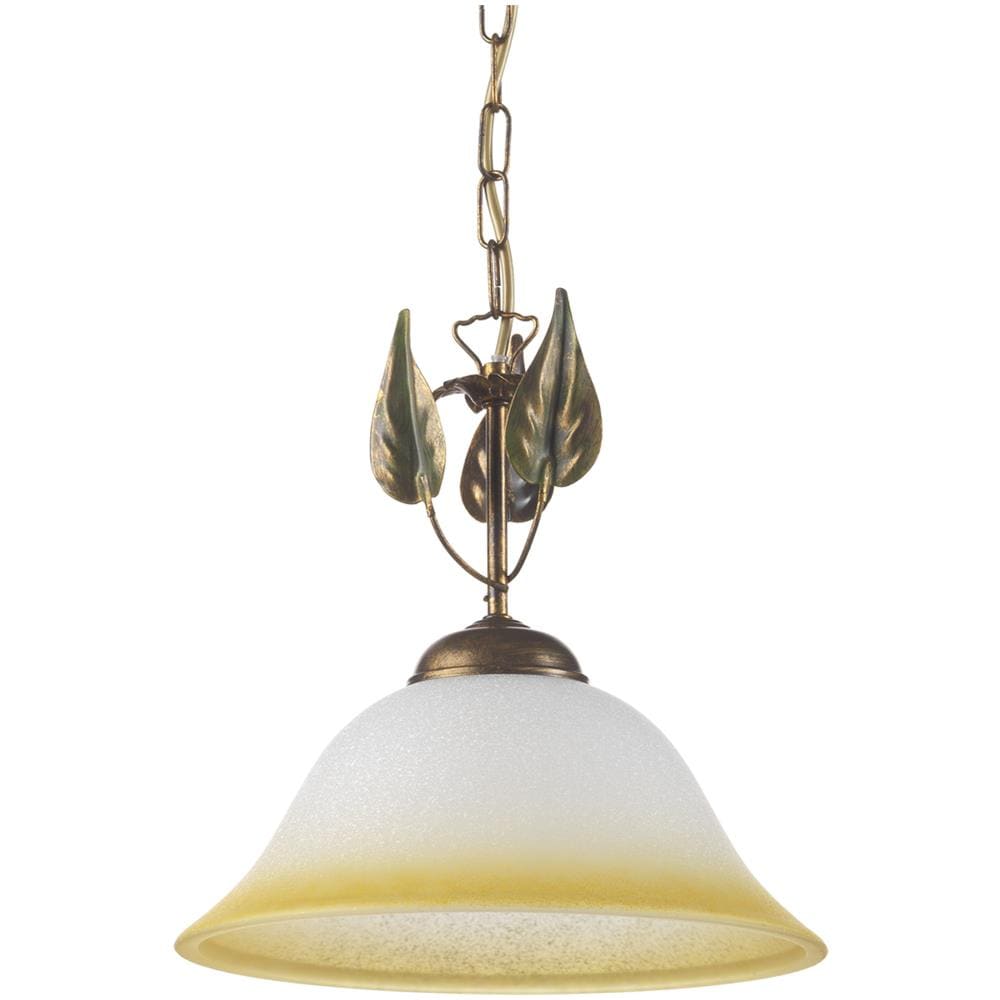 Lampada A Sopensione Stile Classico In Metallo Marrone Spennellato Oro E Vetro A Campana Sfumato Ambra Diametro 30 Cm - Foto 1