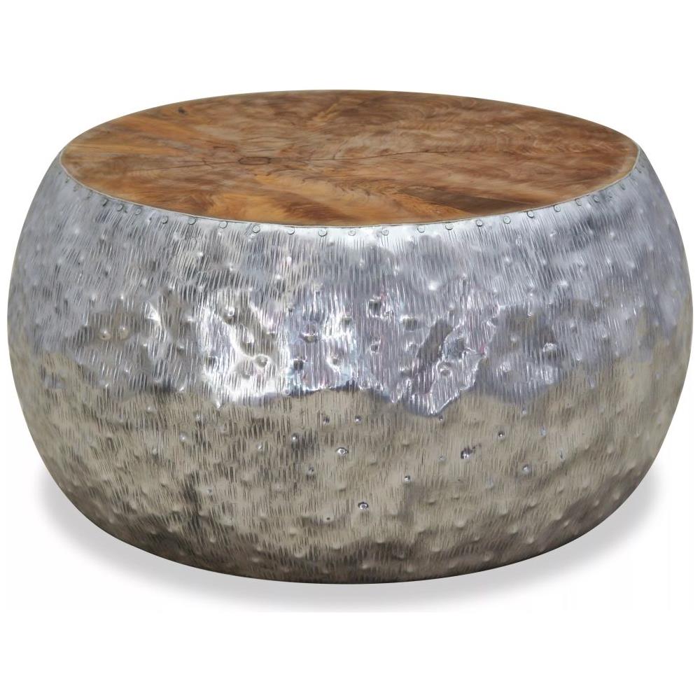 Tavolino Da Caffè In Alluminio E Legno Di Teak 60x60x30 Cm - Foto 1