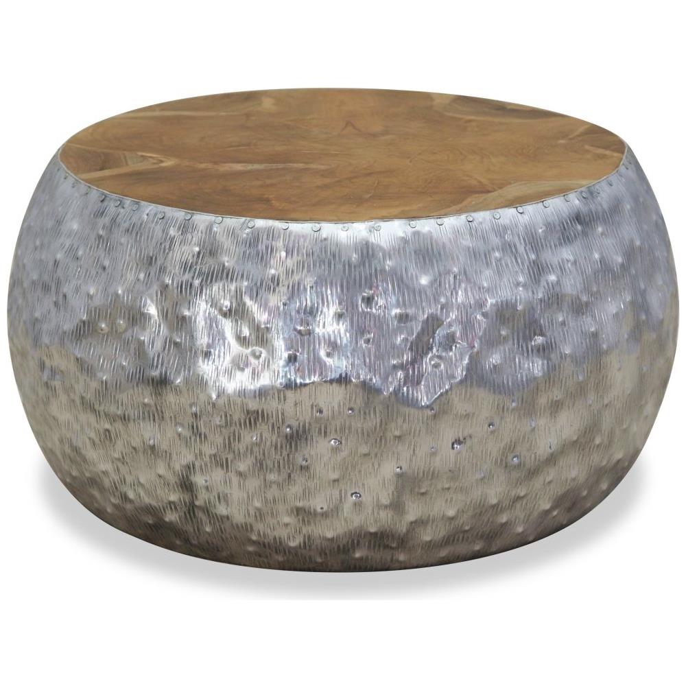 Tavolino Da Caffè In Alluminio E Legno Di Teak 60x60x30 Cm - Foto 2