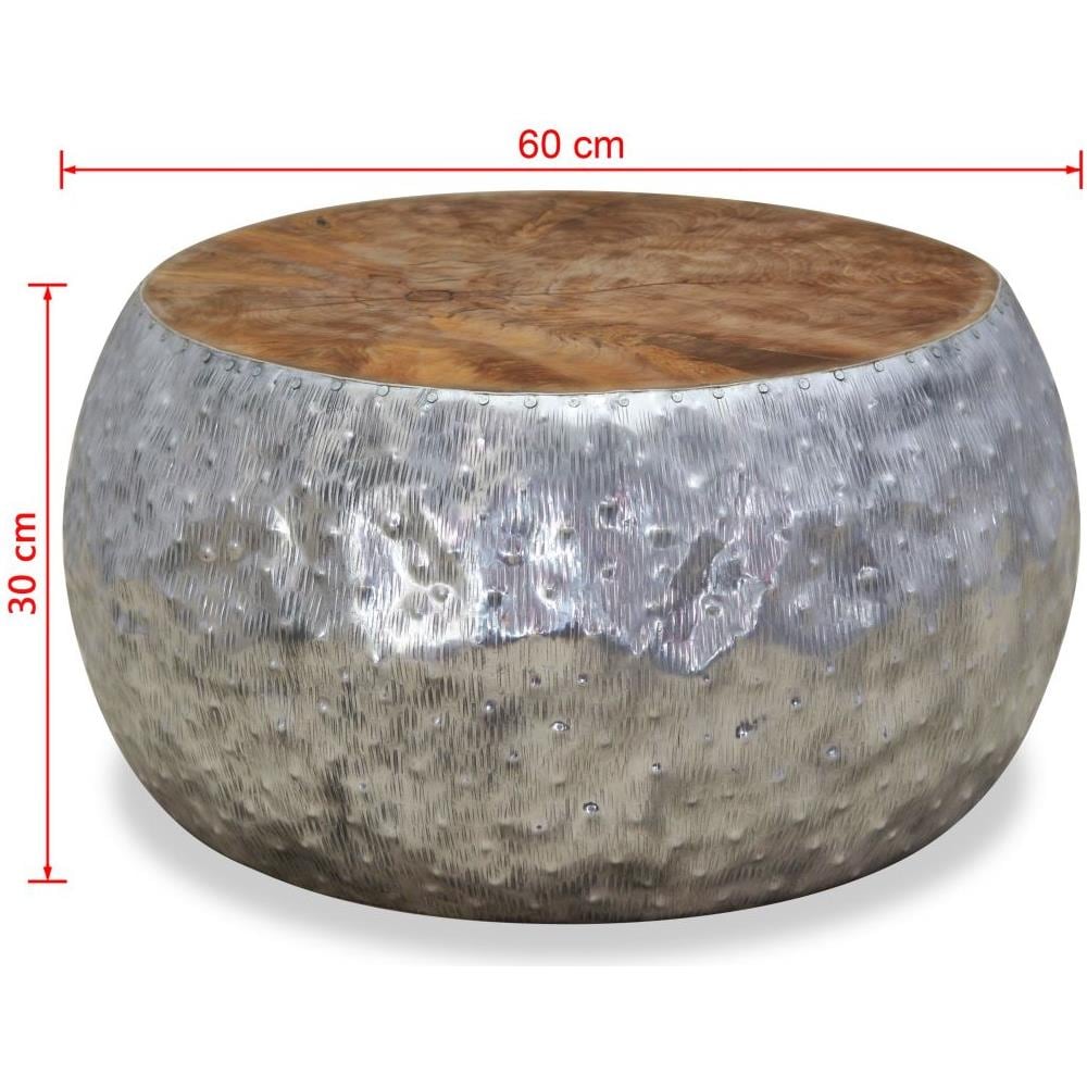 Tavolino Da Caffè In Alluminio E Legno Di Teak 60x60x30 Cm - Foto 7