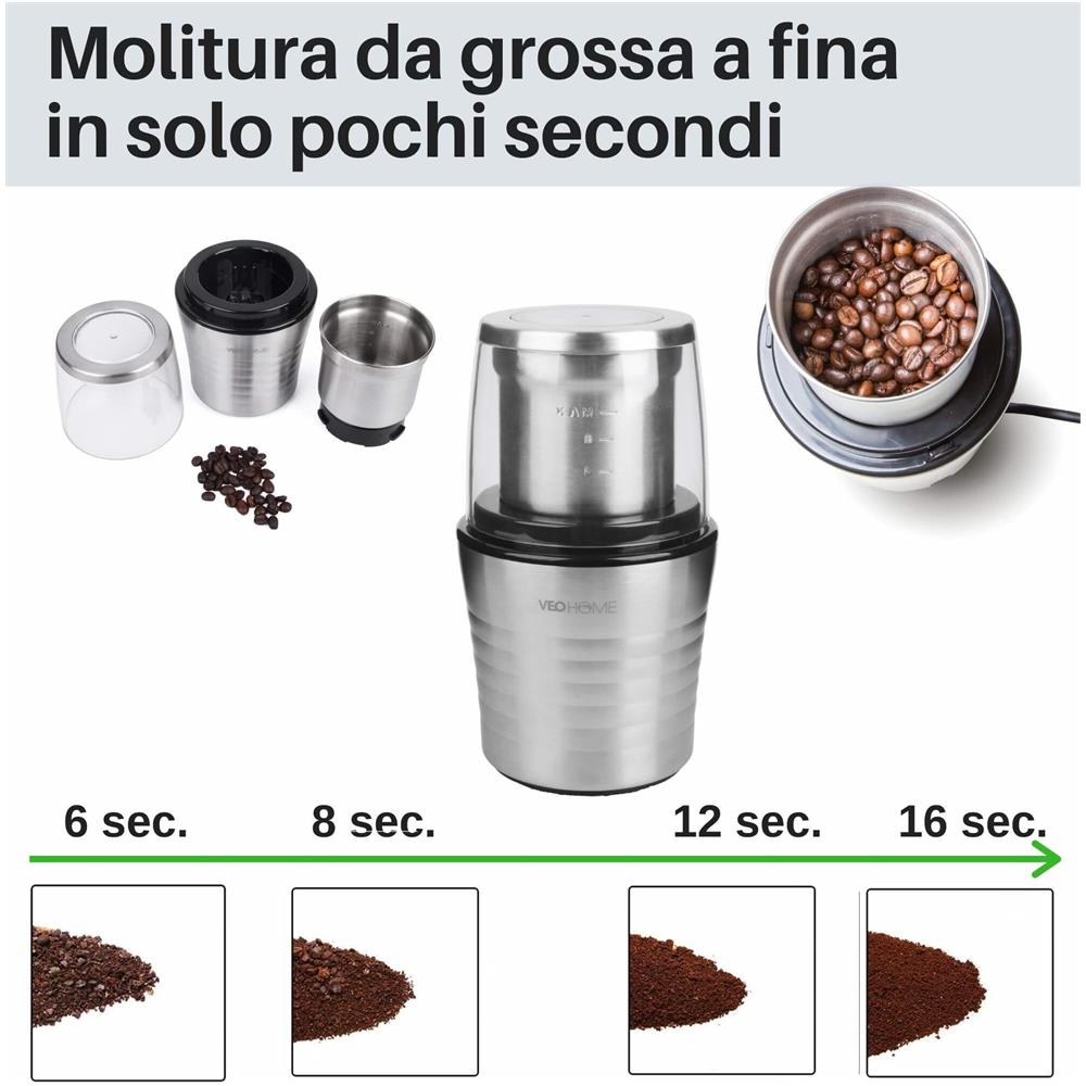 VeoHome - Macinacaffè Elettrico - Macinino Da Caffè E Tritatutto Semi - Foto 2
