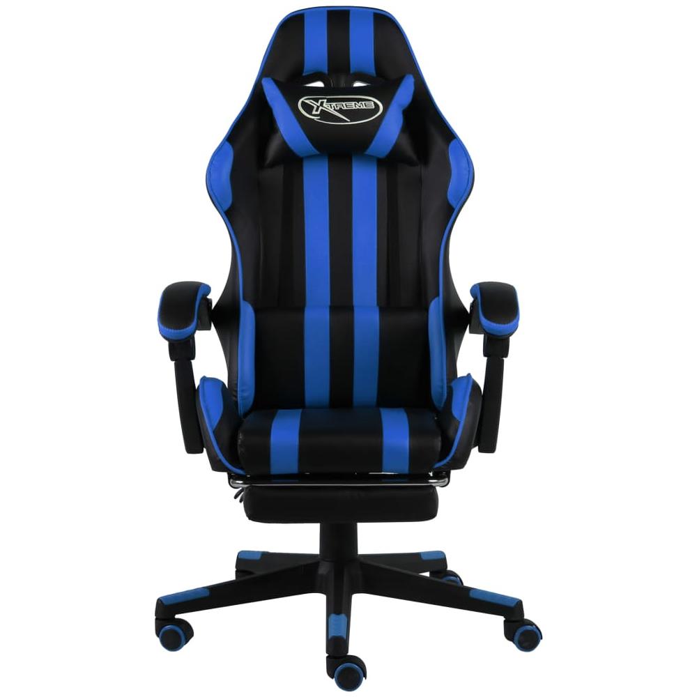 Sedia Da Gaming Con Poggiapiedi Blu E Nera In Similpelle - Foto 2