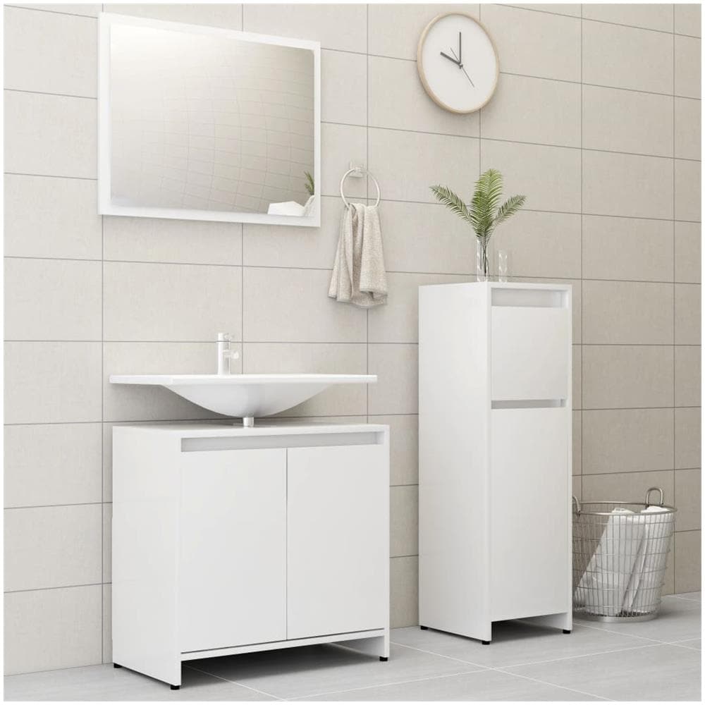 Set Mobili da Bagno 3 pz Bianco in Truciolato - Foto 1