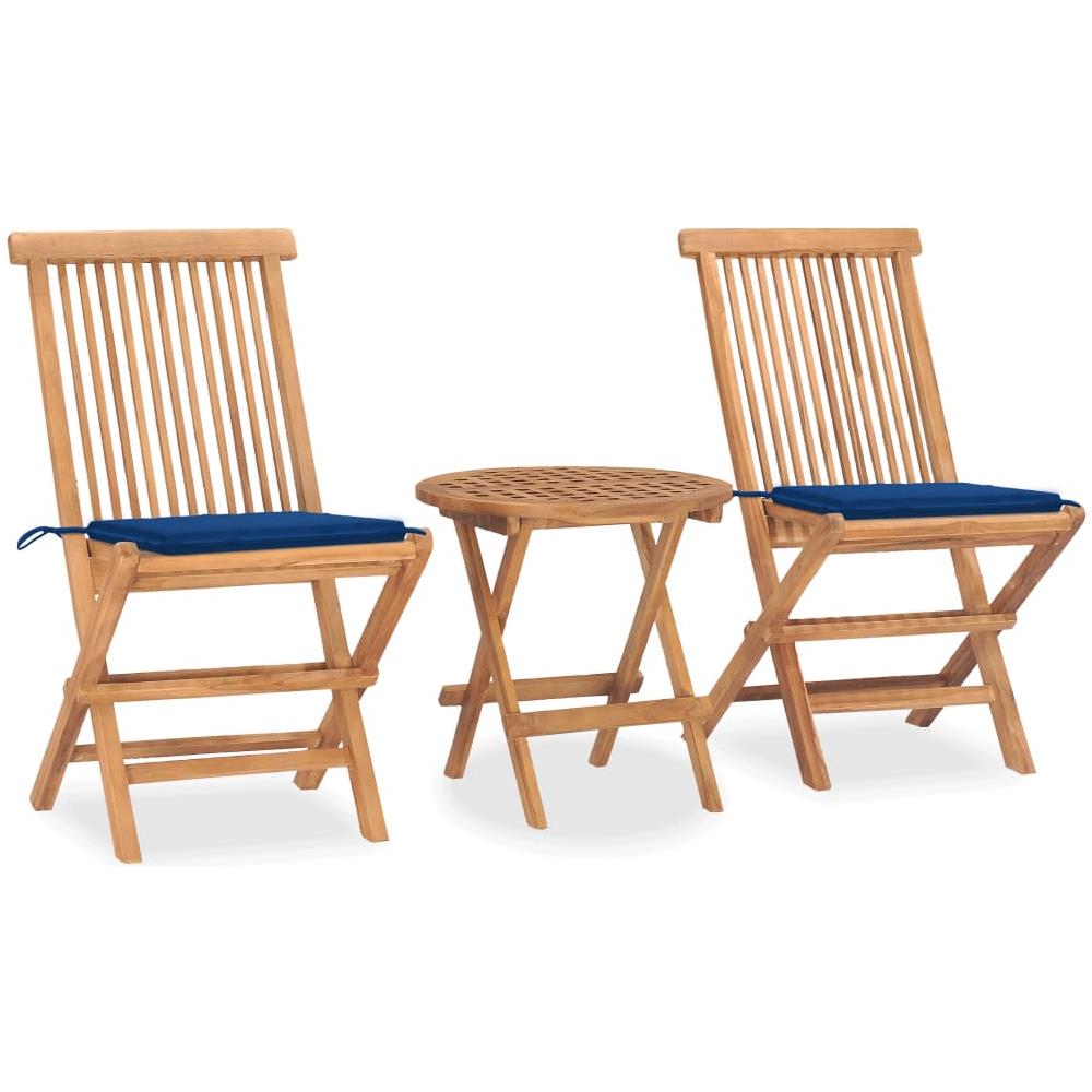 Set da Pranzo Giardino Pieghevole 3 pz Cuscino Massello di Teak - Foto 1