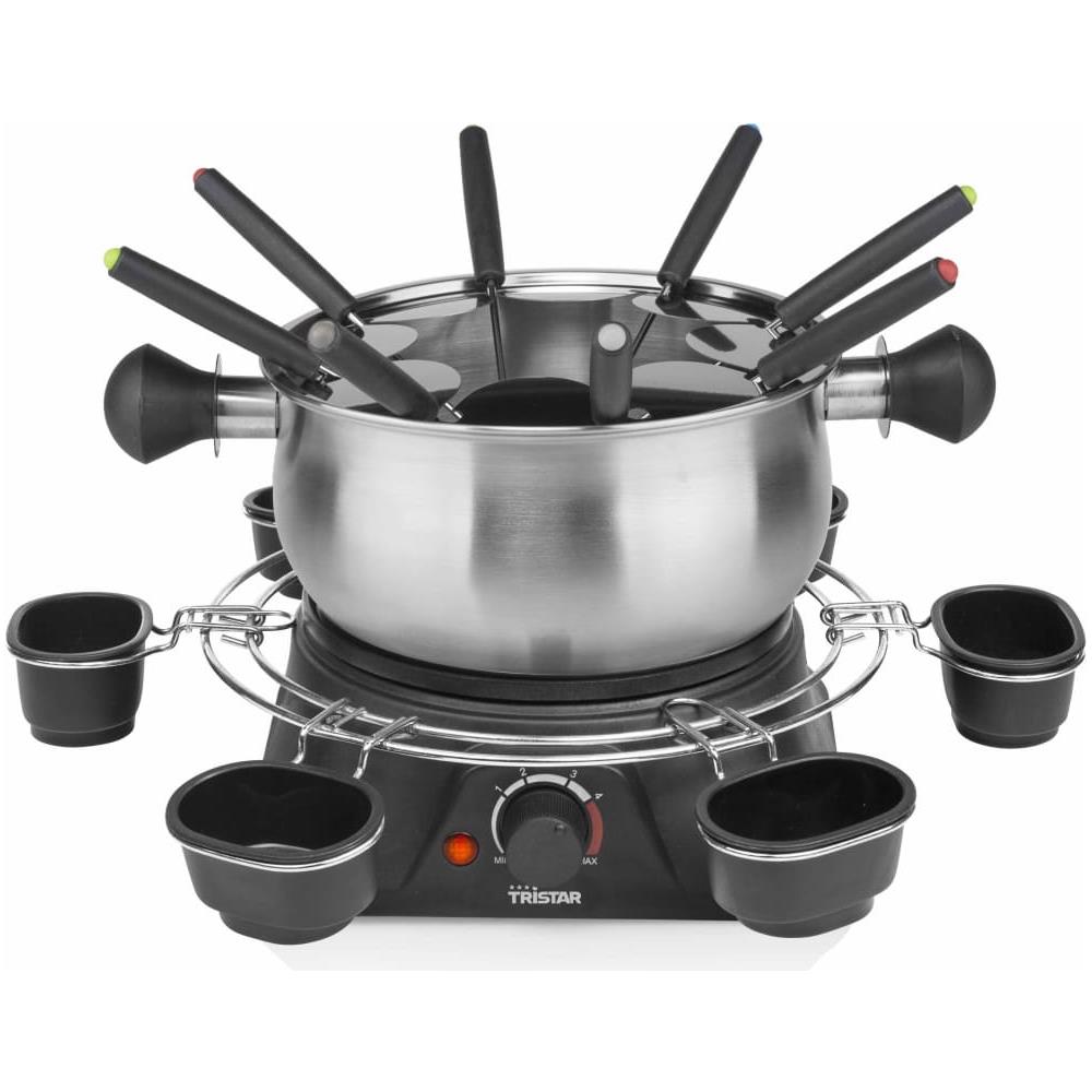 FO-1109 - Set per fonduta Fino a 8 Persone, capacità 1,3 Litri, forchette in Acciaio Inox e Anello Salse, 1400 W, Colore: Argento / Nero - Foto 1