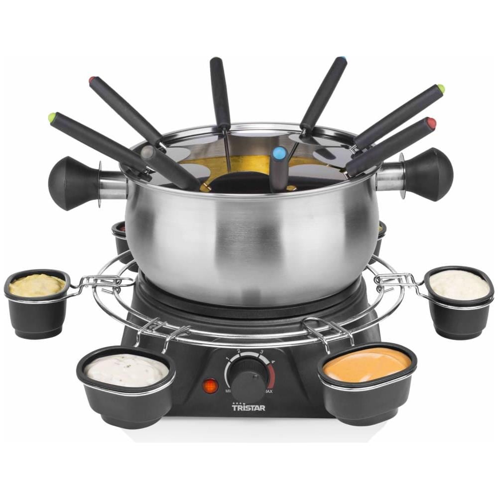 FO-1109 - Set per fonduta Fino a 8 Persone, capacità 1,3 Litri, forchette in Acciaio Inox e Anello Salse, 1400 W, Colore: Argento / Nero - Foto 2
