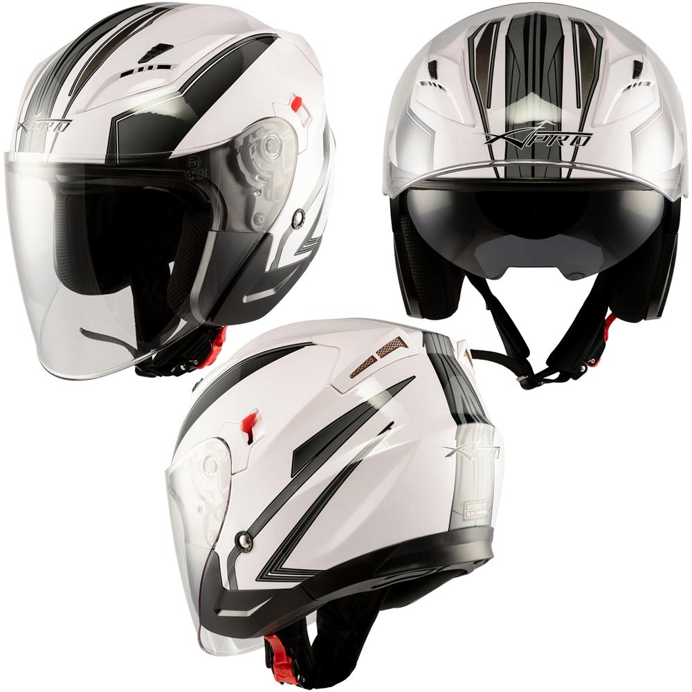 Moto Casco Jet Scooter Visiera Doppia Certificato Ece22-05 Bianco Argento S - Foto 10