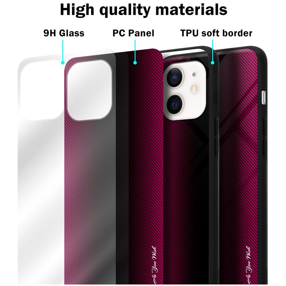 Custodia Compatibile Con Apple Iphone 12 Mini - Ottica A Strisce In Cremisi Rosa - Coperchio Protettivo In Vetro Temperato E Silicone Tpu - Foto 7