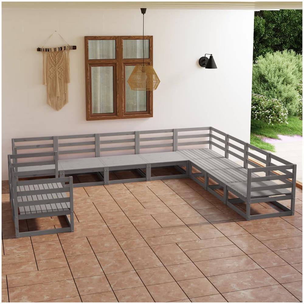 Set Divani Da Giardino 10 Pz Grigio In Legno Massello Di Pino - Foto 1