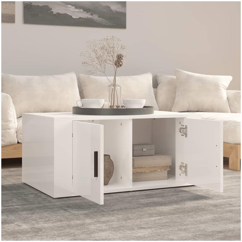 Tavolino Da Salotto Bianco Lucido 80x50x36cm Legno Multistrato - Foto 3