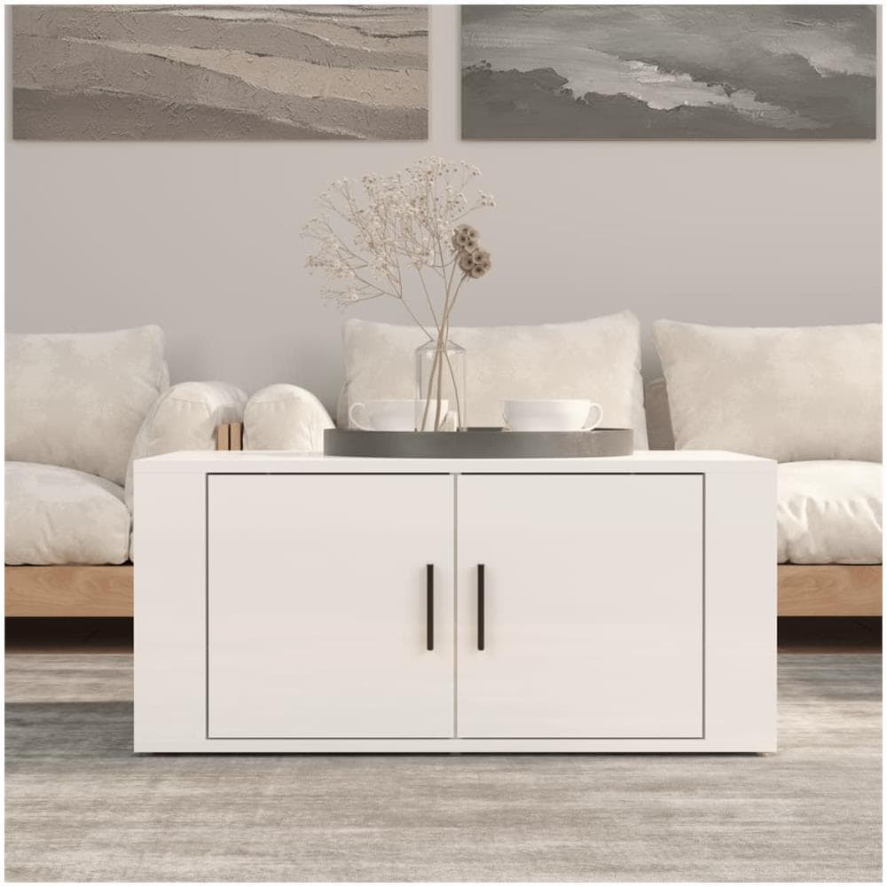 Tavolino Da Salotto Bianco Lucido 80x50x36cm Legno Multistrato - Foto 1