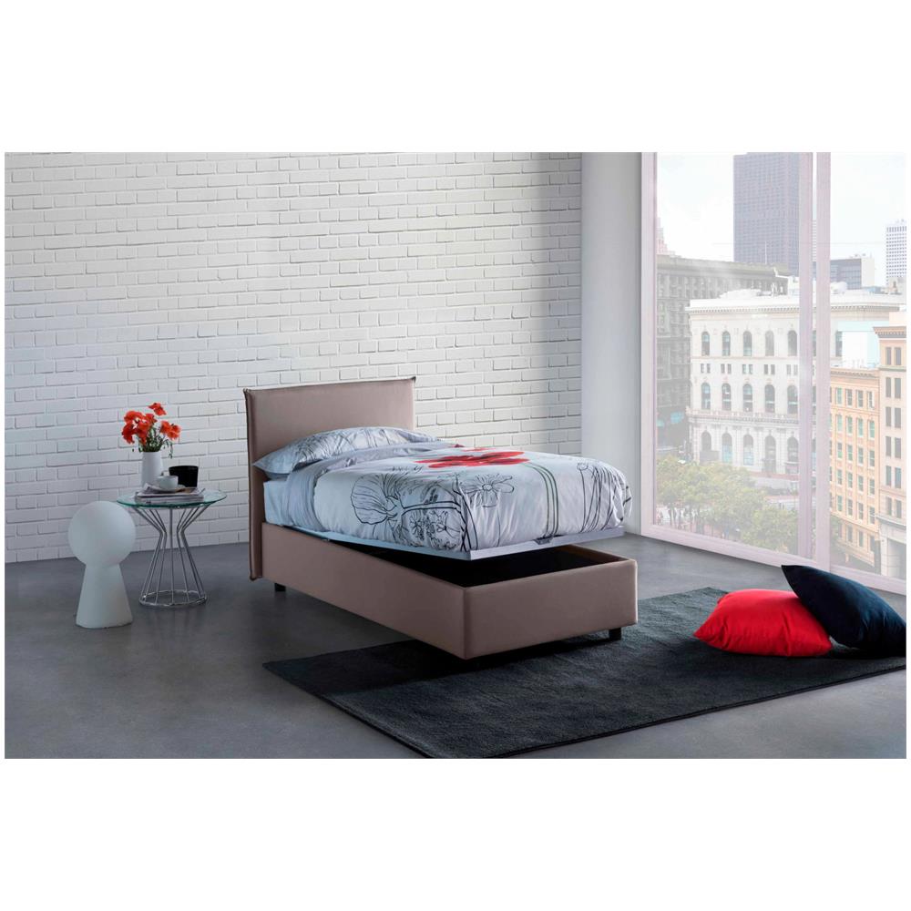 Letto Matrimoniale Brenda, Letto Contenitore Con Rivestimento In Tessuto, 100% Made In Italy, Apertura Frontale, Con Materasso Cm 160x200 Incluso, Tortora - Foto 2