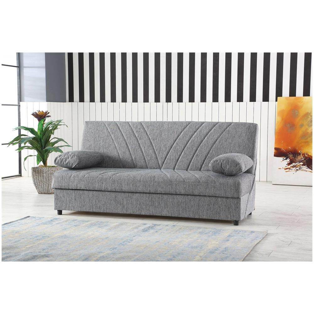Divano Letto Ramon, Divano Letto Contenitore A 3 Posti Con 2 Cuscini Inclusi, Sofà Da Soggiorno In Tessuto Imbottito Con Apertura Click-clack, 181x81h88 Cm, Grigio - Foto 1