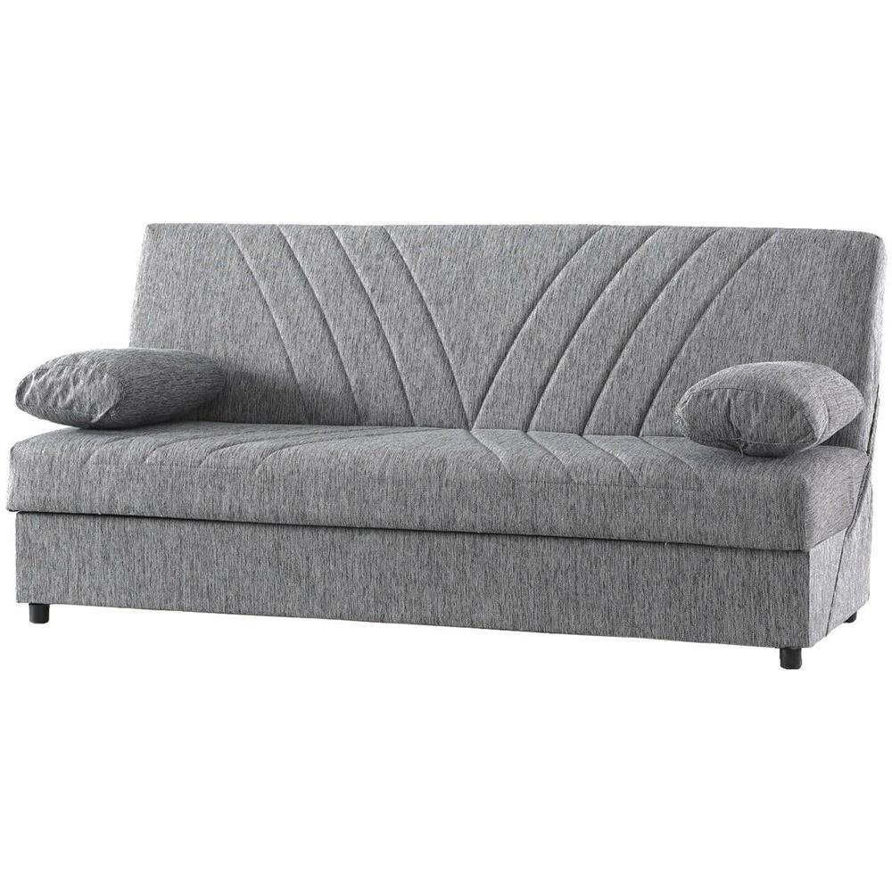 Divano Letto Ramon, Divano Letto Contenitore A 3 Posti Con 2 Cuscini Inclusi, Sofà Da Soggiorno In Tessuto Imbottito Con Apertura Click-clack, 181x81h88 Cm, Grigio - Foto 2