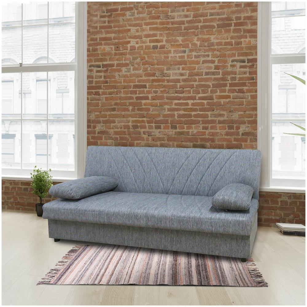 Divano Letto Ramon, Divano Letto Contenitore A 3 Posti Con 2 Cuscini Inclusi, Sofà Da Soggiorno In Tessuto Imbottito Con Apertura Click-clack, 181x81h88 Cm, Grigio - Foto 4