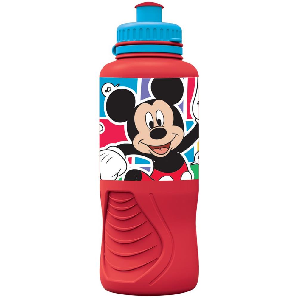 Disney Borraccia Rossa Per Bambini In Plastica Mickey Mouse Topolino Pippo Paperino 400 Ml Con Chiusura Antigoccia E Banda Antiscivolo - Foto 1