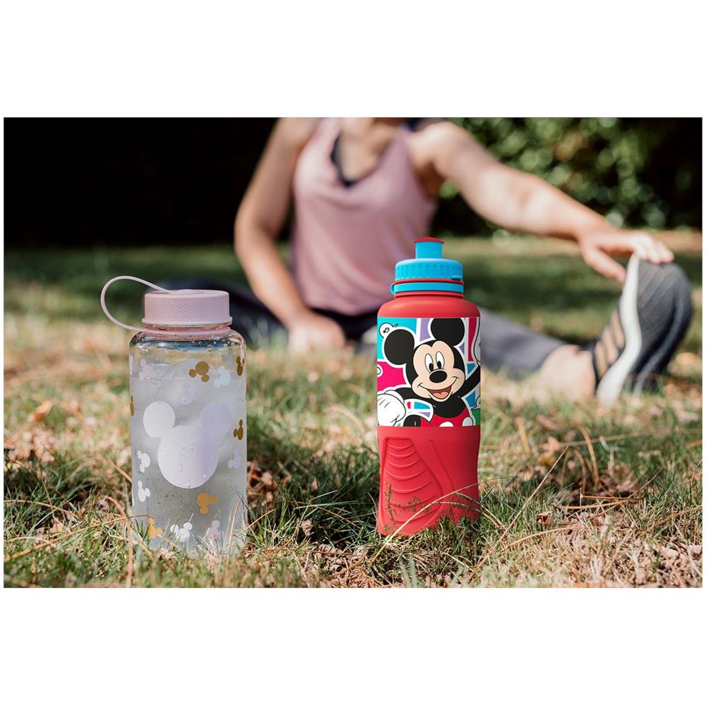 Disney Borraccia Rossa Per Bambini In Plastica Mickey Mouse Topolino Pippo Paperino 400 Ml Con Chiusura Antigoccia E Banda Antiscivolo - Foto 2