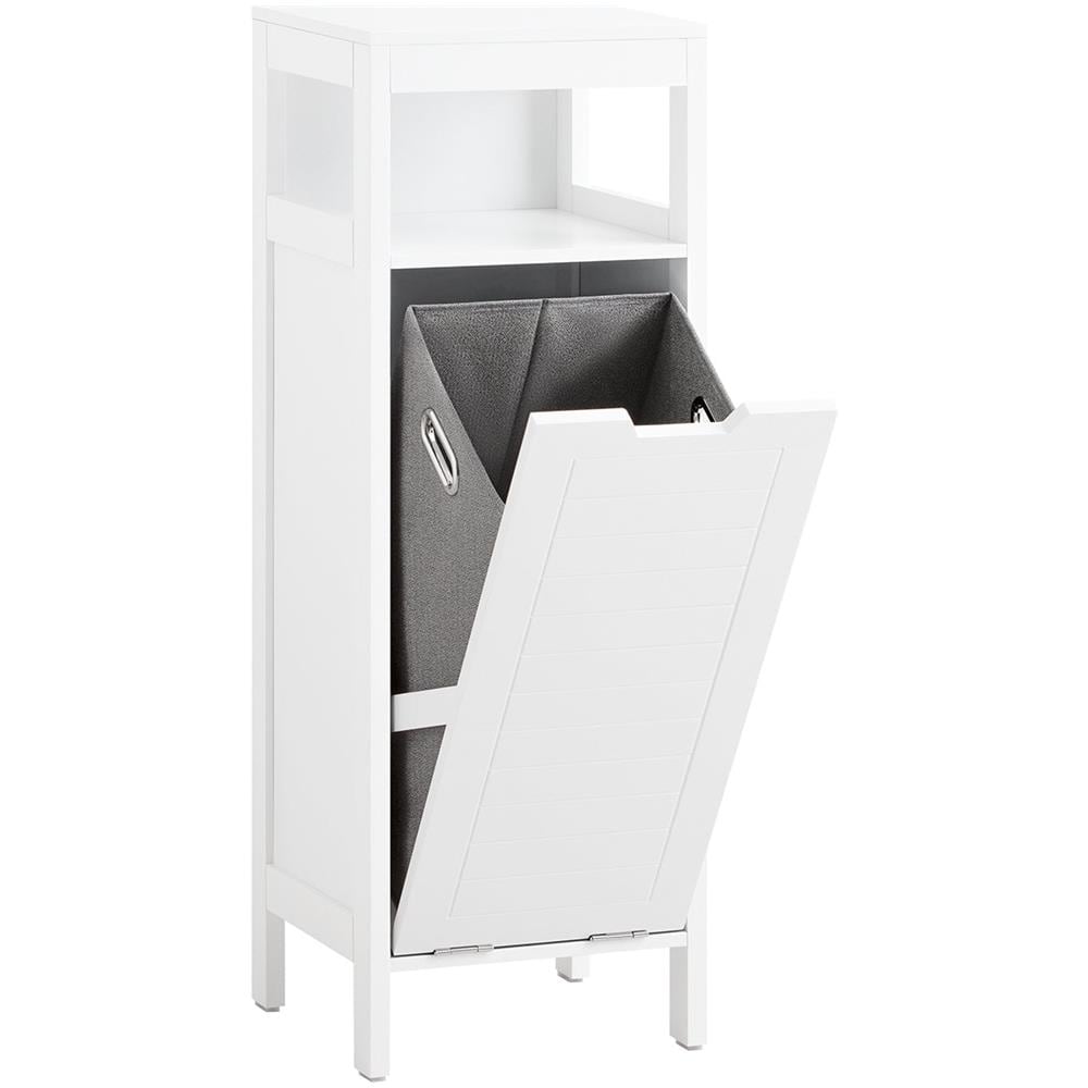 Mobile Lavanderia Con Sacco Portabiancheria Pieghevole Cassettiera Portabiancheria Mobiletto Bagno Bianco 30x30x90 Cm Bzr122-w - Foto 1