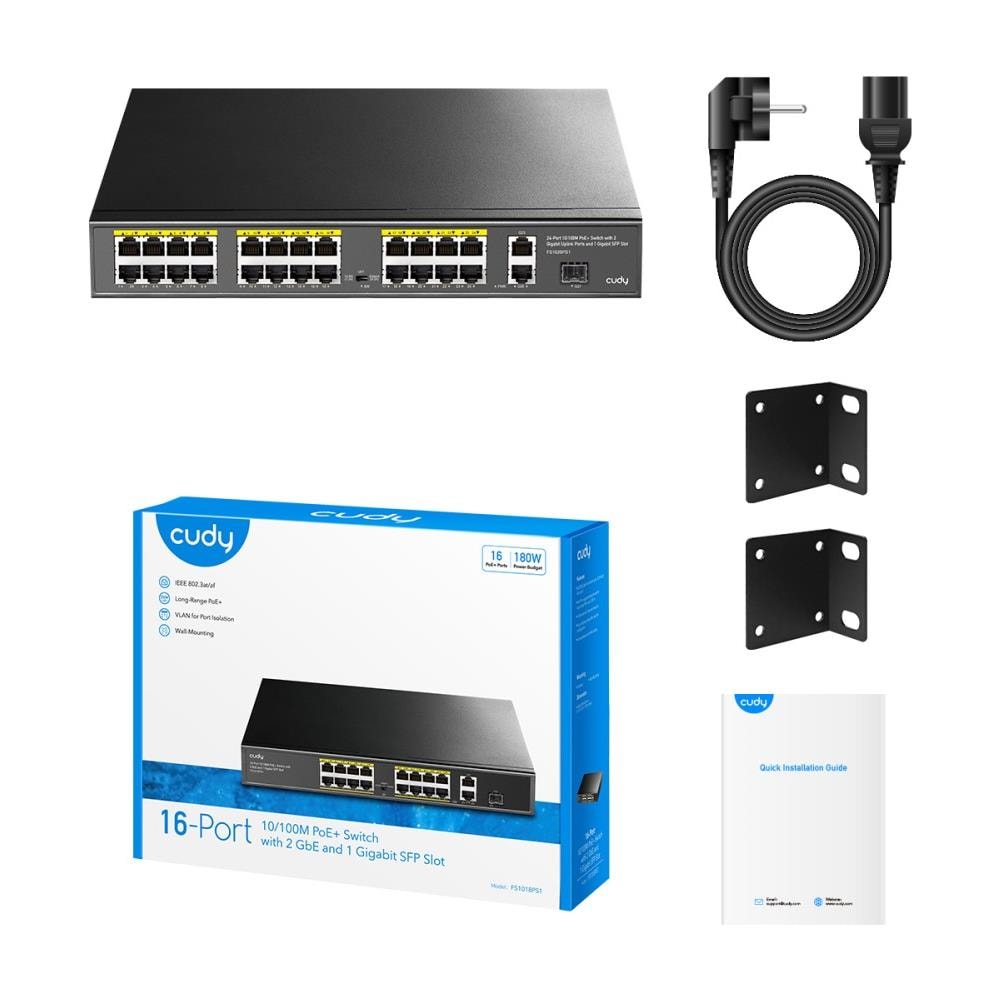 Switch PoE+ 10/100M a 16 Porte con 2GbE e 1 Porta SFP, FS1018PS1 Nero - Foto 7