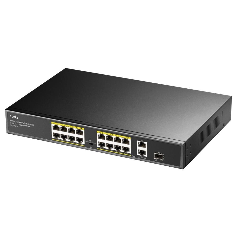 Switch PoE+ 10/100M a 16 Porte con 2GbE e 1 Porta SFP, FS1018PS1 Nero - Foto 1
