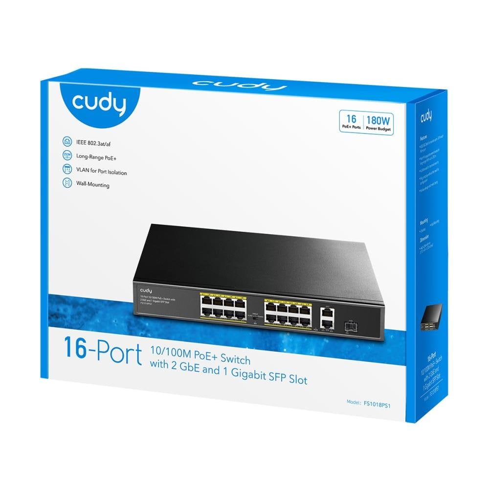 Switch PoE+ 10/100M a 16 Porte con 2GbE e 1 Porta SFP, FS1018PS1 Nero - Foto 2