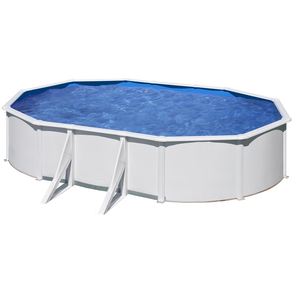 Man. Piscina ovale serie Fidji, mis. 527 x 500 x 122 cm parete acciaio, colore bianco, interno in pvc, include filtro e scala di sicurezza - Foto 11