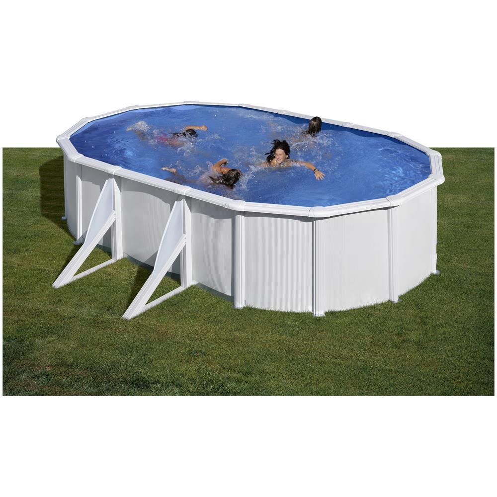 Man. Piscina ovale serie Fidji, mis. 527 x 500 x 122 cm parete acciaio, colore bianco, interno in pvc, include filtro e scala di sicurezza - Foto 1