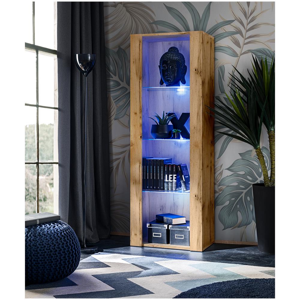Komodee, Vetrina Tivoli, Wotan, Larghezza 55 Cm X Altezza 159 Cm X Profondità 35 Cm, Led Blu, 3 Ripiani, Per Soggiorno, Camera Da Letto, Anticamera - Foto 1