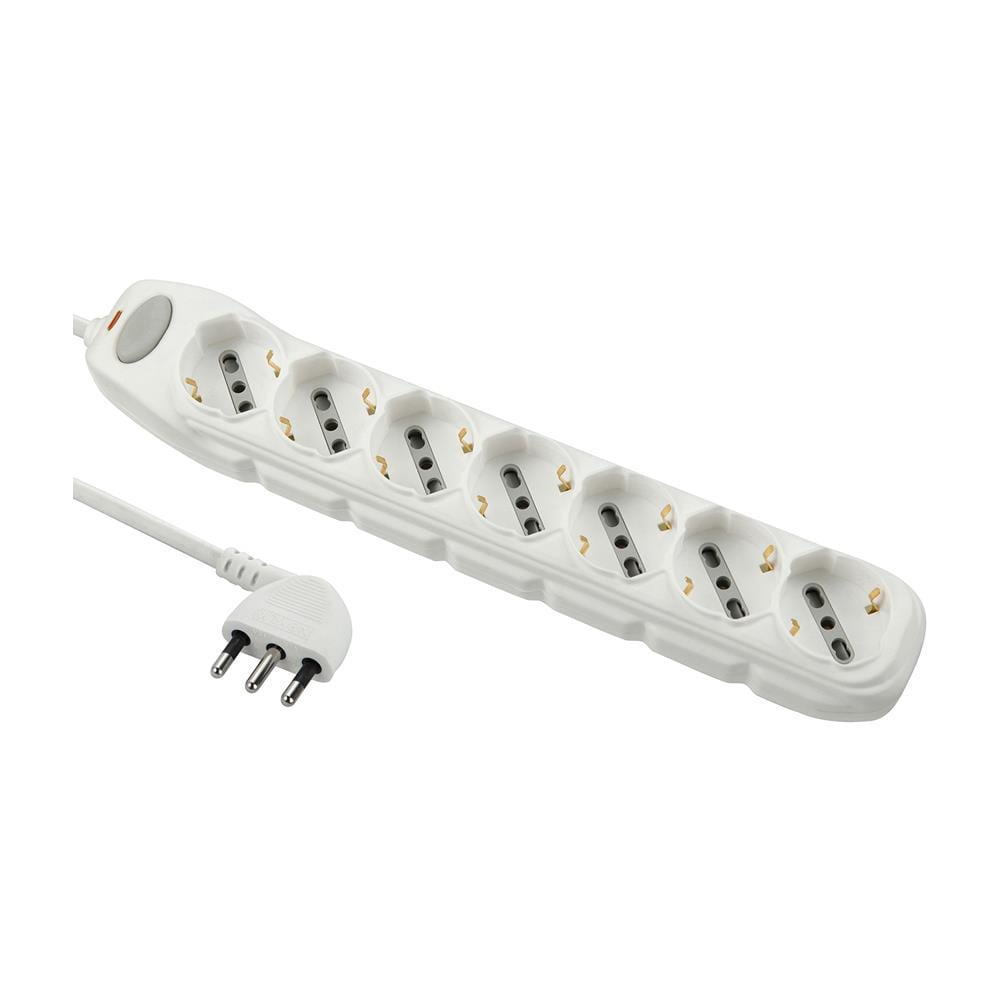 62078 Multipresa 7 posti polivalenti (schuko + 10/16A) con interruttore - cavo 1,5 m bianco - Foto 1