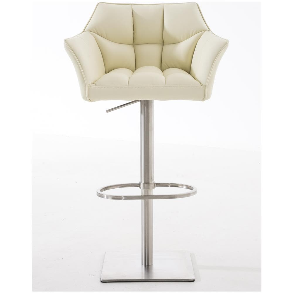 Sgabello Alto Regolabile Damaso in Similpelle I Sgabello Bancone con Braccioli E Schienale Imbottiti E Poggiapiedi, H 58-83 CM Crema Acciaio Inox - Foto 2