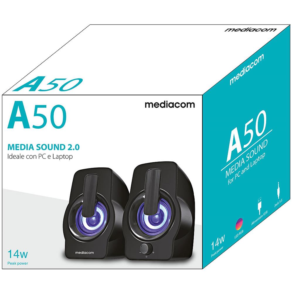 Media Sound 2.0 A50 Sistema di Altoparlanti Attivi per PC 2.0 Canali Potenza 6 Watt USB Colore Nero - Foto 3