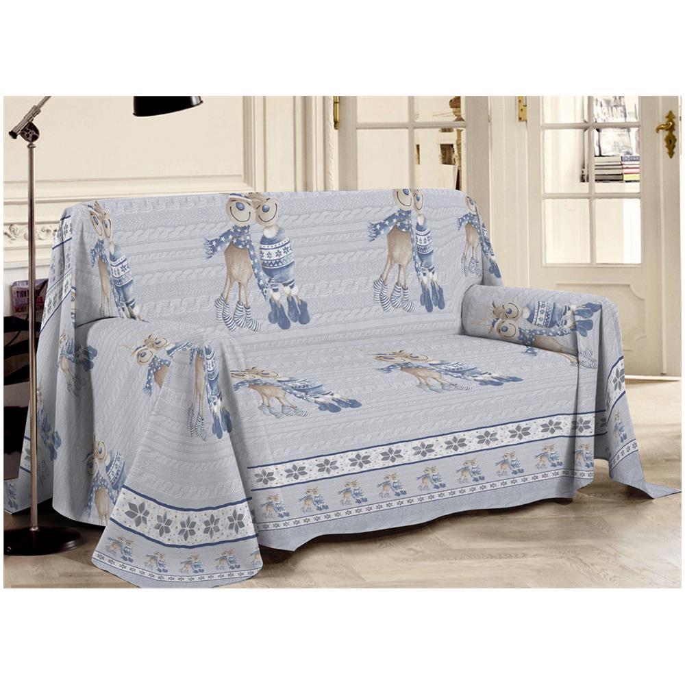 Telo Arredo Multiuso Linea Pensieri Delicati In Cotone Disegno Renna Blu Singolo Blu - Foto 2