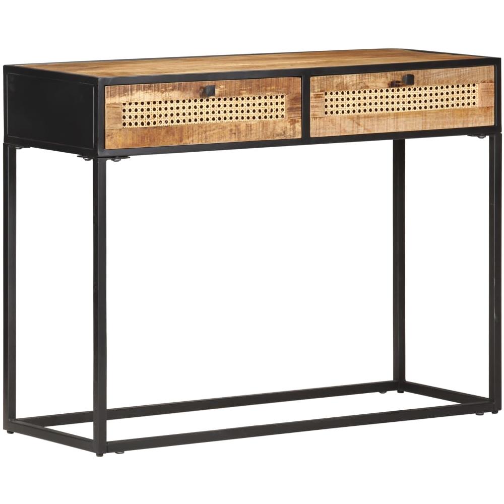 Tavolo Consolle 100x35x75 cm in Legno di Mango Grezzo e Canna - Foto 1