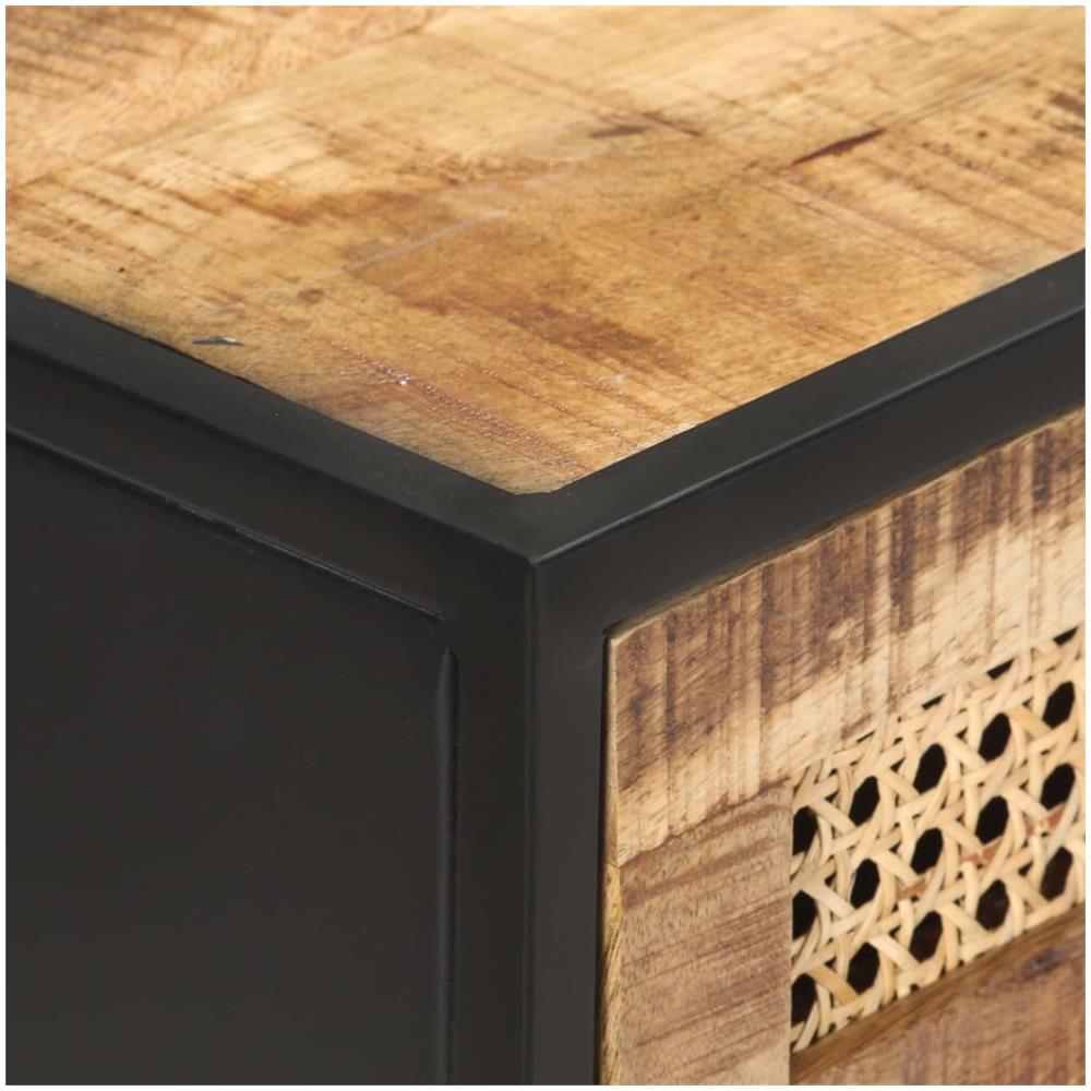 Tavolo Consolle 100x35x75 cm in Legno di Mango Grezzo e Canna - Foto 2