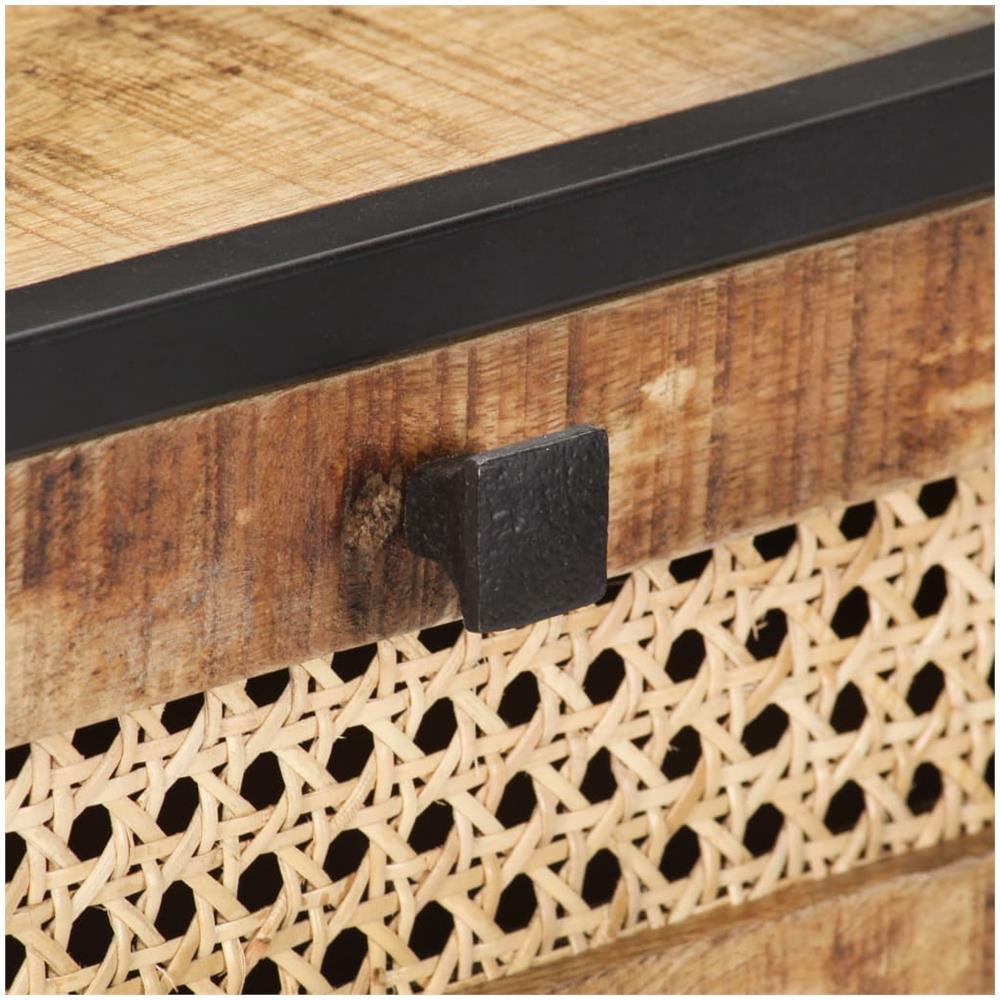 Tavolo Consolle 100x35x75 cm in Legno di Mango Grezzo e Canna - Foto 3