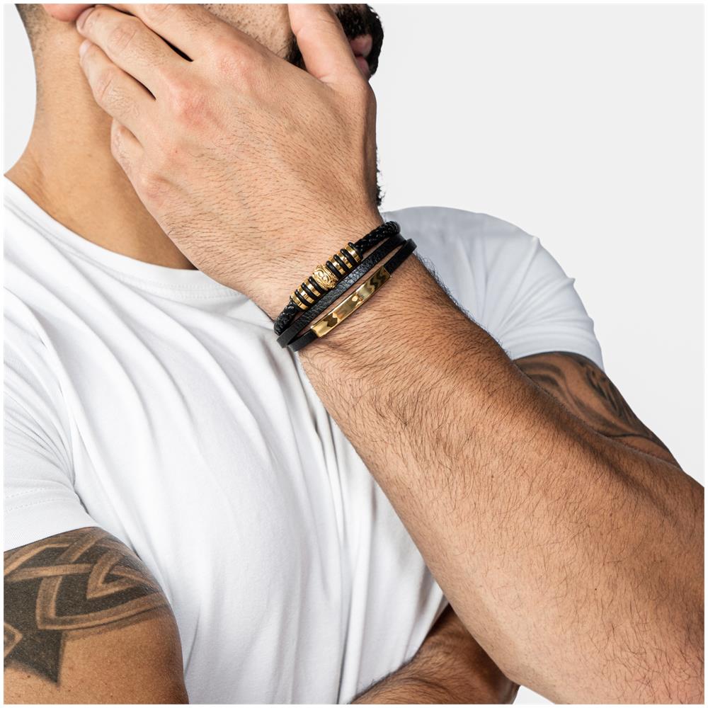 Bracciale in Pelle per Uomo, ""Shine"", 20cm, Oro - Foto 2