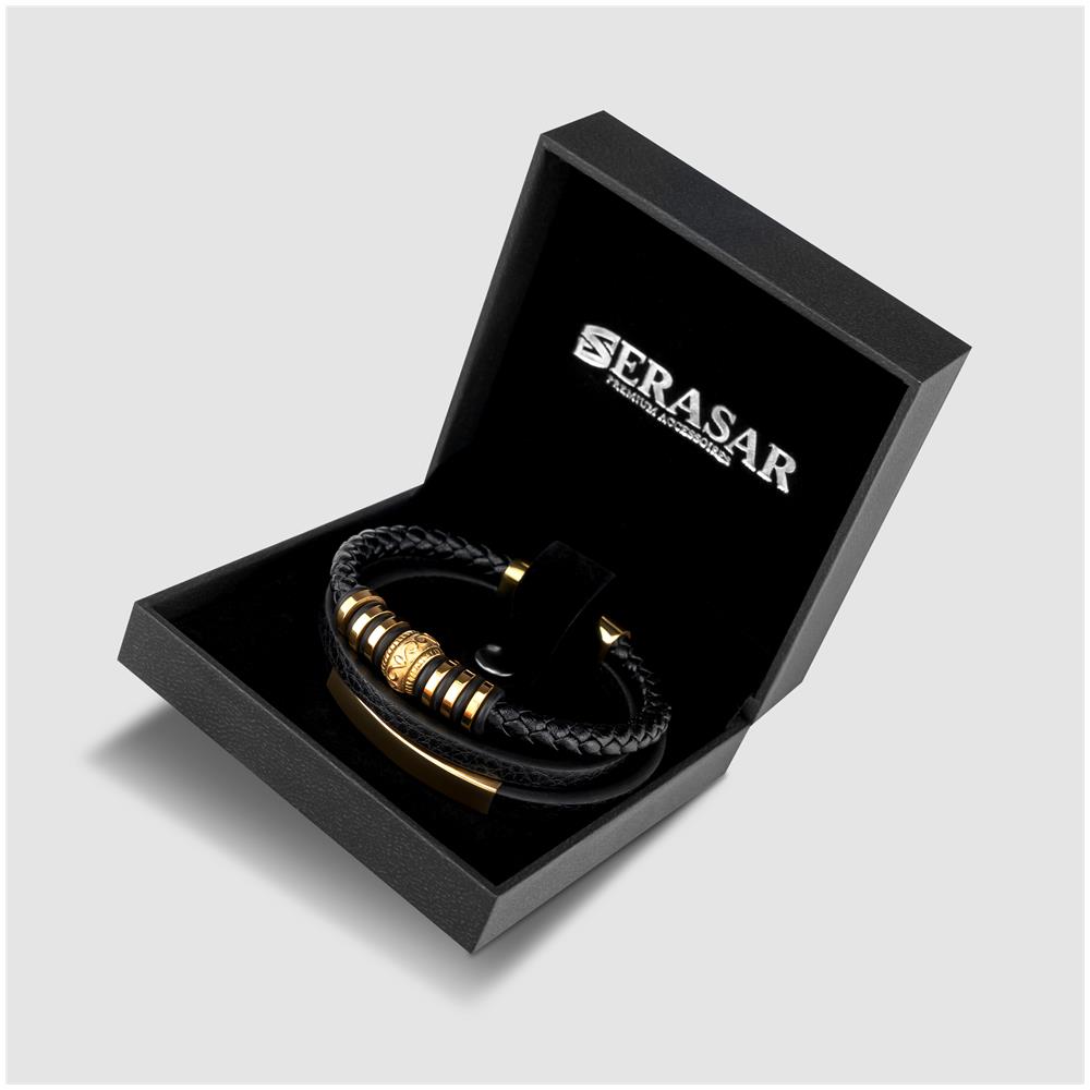 Bracciale in Pelle per Uomo, ""Shine"", 20cm, Oro - Foto 6